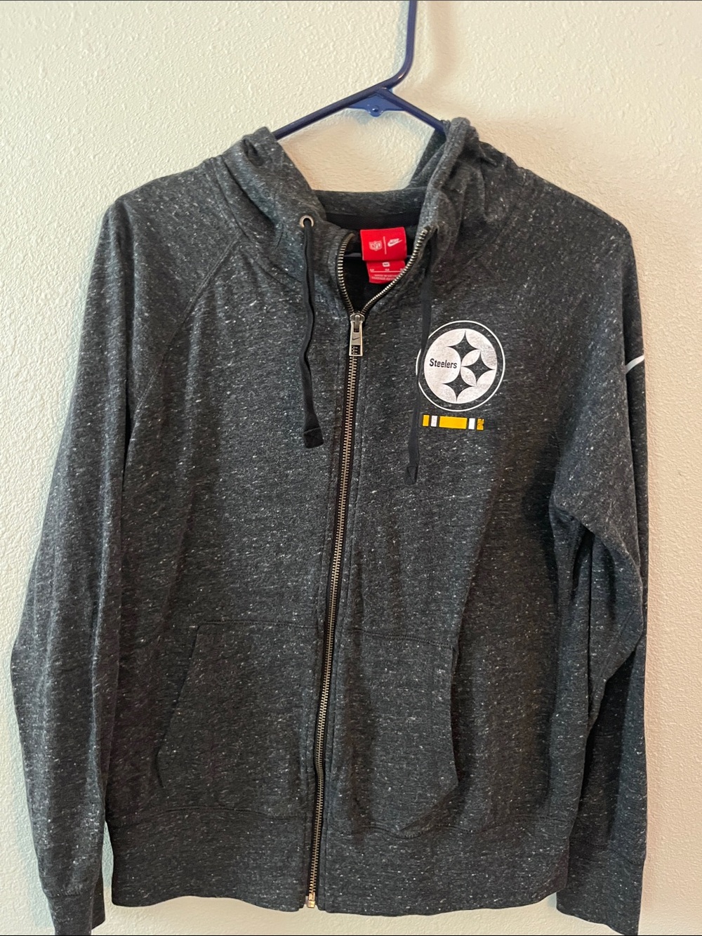 Nike Dark Gray Heather Steelers Zip-Up Hoodie